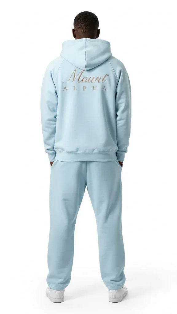Heavyweight Unisex Brushed Fleece Hoodie - Light Blue/Gold - Mount Alpha Clothing®