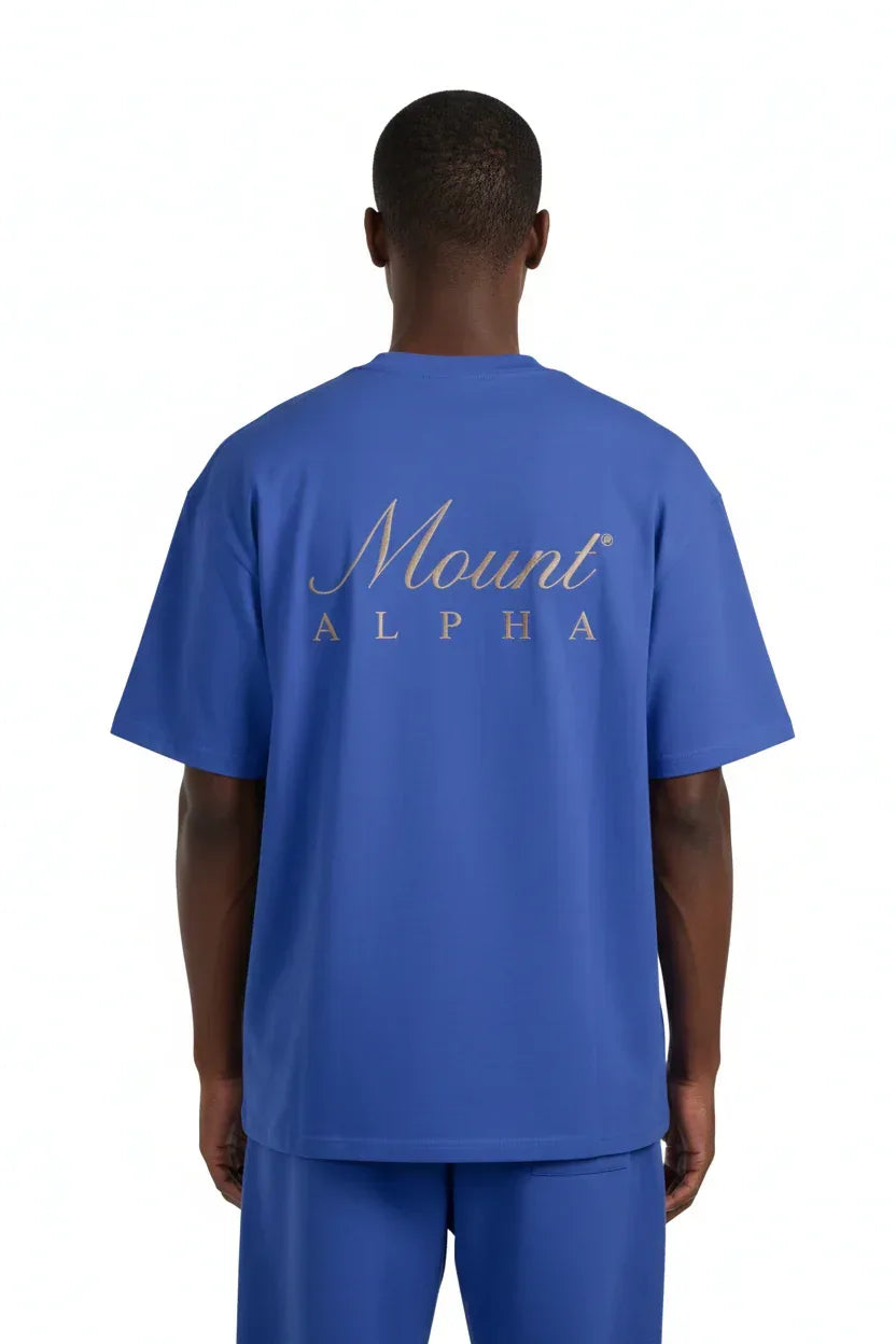 Super Heavyweight Oversized Unisex Tee - Cerulean Blue/Gold - Mount Alpha Clothing®