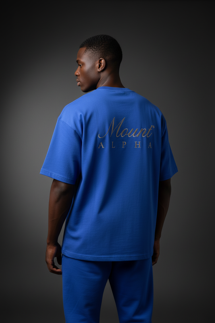 Super Heavyweight Oversized Unisex Tee - Cerulean Blue/Gold - Mount Alpha Clothing®