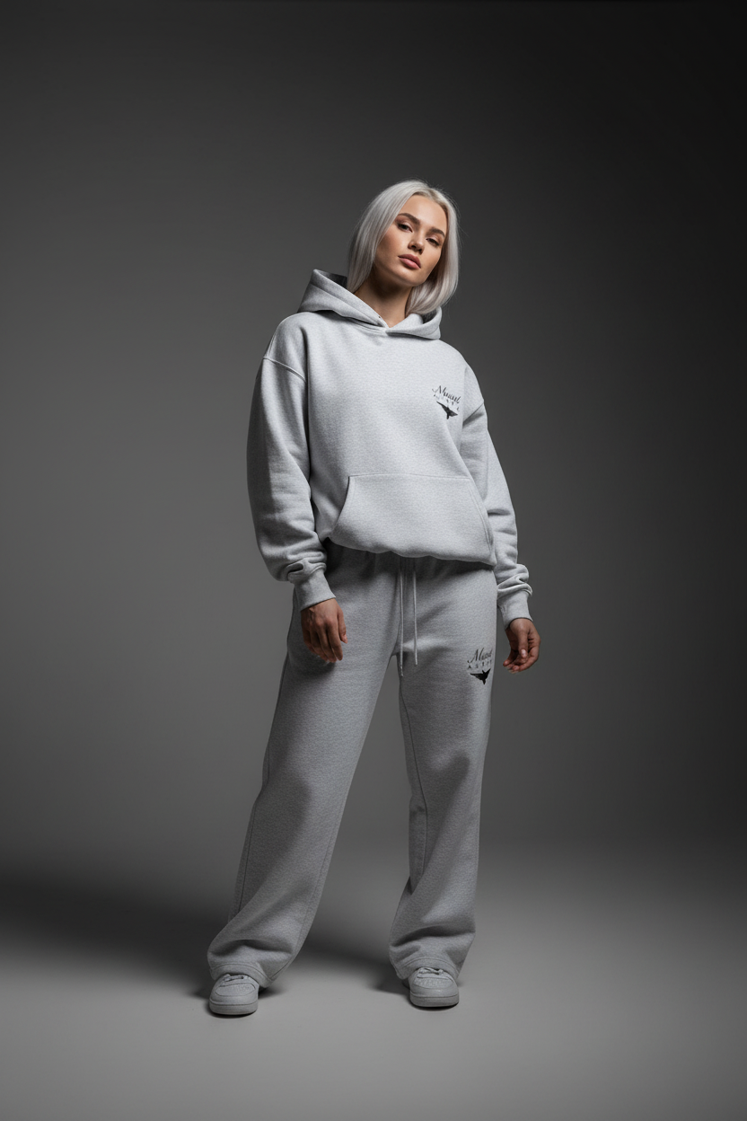 Heavyweight Relaxed Fit Sweatpants Women - Light Gray/Black - Mount Alpha Clothing®