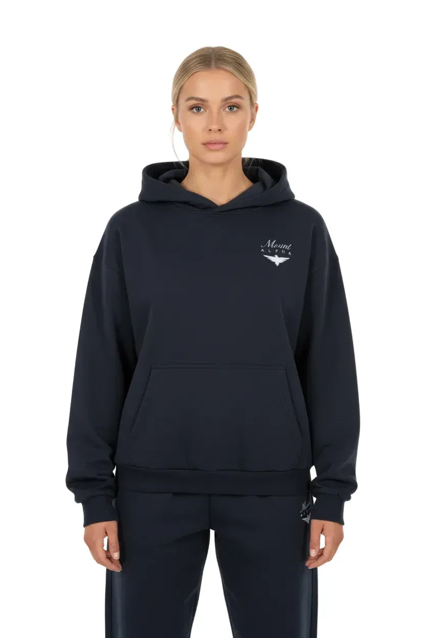 Heavyweight Unisex Boxy Hoodie - Navy Blue/White - Mount Alpha Clothing®