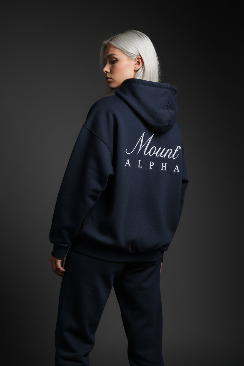 Heavyweight Unisex Boxy Hoodie - Navy Blue/White - Mount Alpha Clothing®