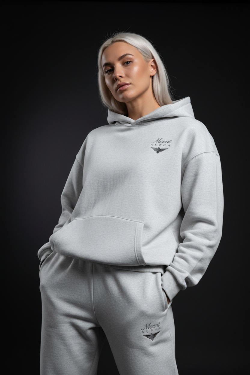 Heavyweight Unisex Boxy Hoodie - Light Gray/Black - Mount Alpha Clothing®