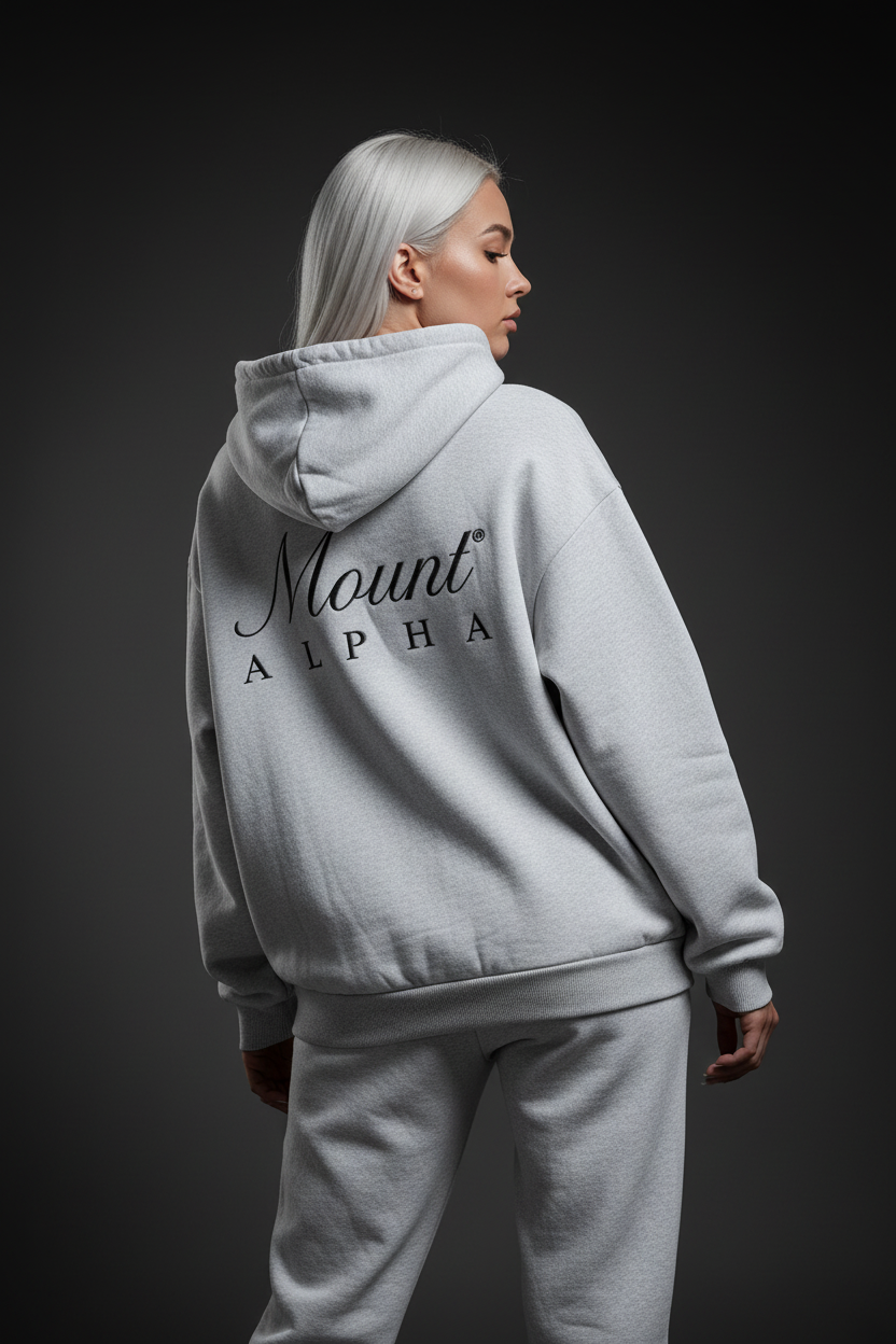 Heavyweight Unisex Boxy Hoodie - Light Gray/Black - Mount Alpha Clothing®