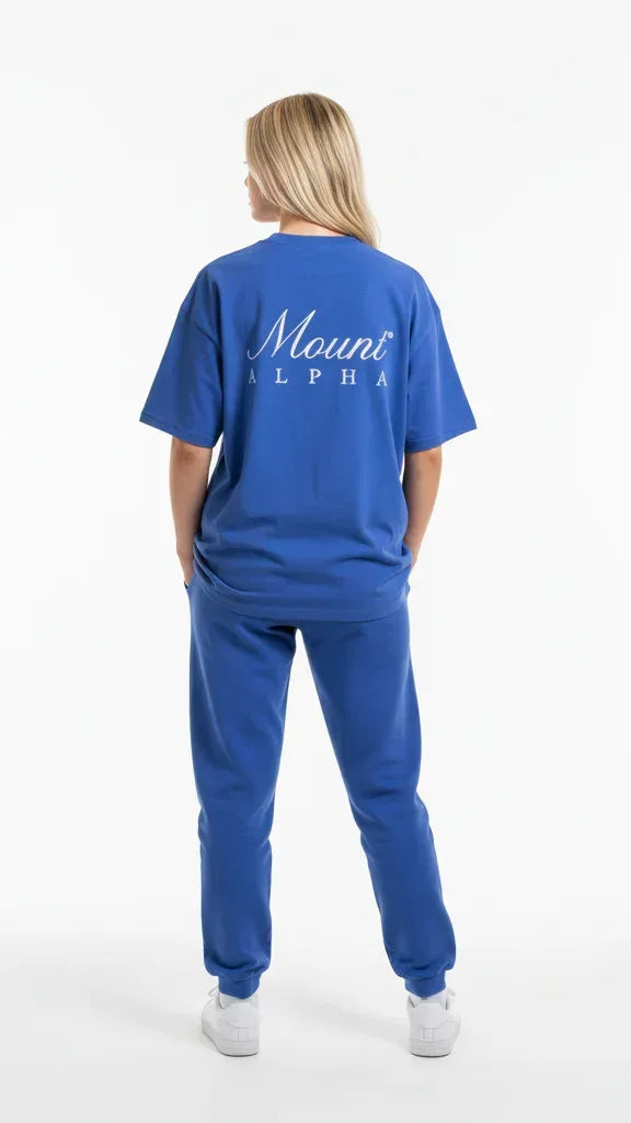 Super Heavyweight Oversized Unisex Tee - Cerulean Blue/White - Mount Alpha Clothing®