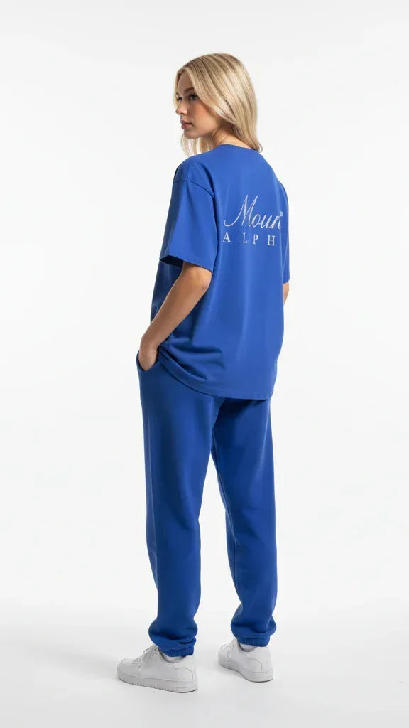 Super Heavyweight Oversized Unisex Tee - Cerulean Blue/White - Mount Alpha Clothing®