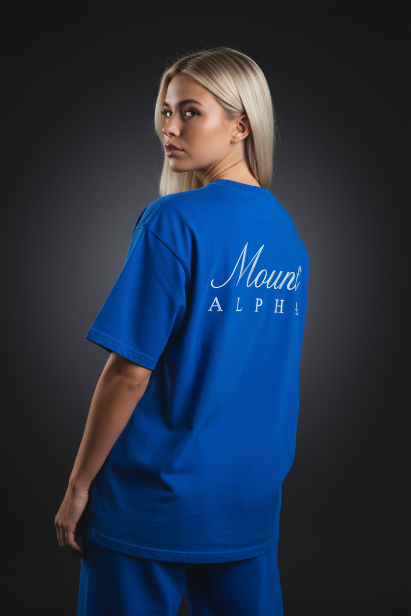 Super Heavyweight Oversized Unisex Tee - Cerulean Blue/White - Mount Alpha Clothing®