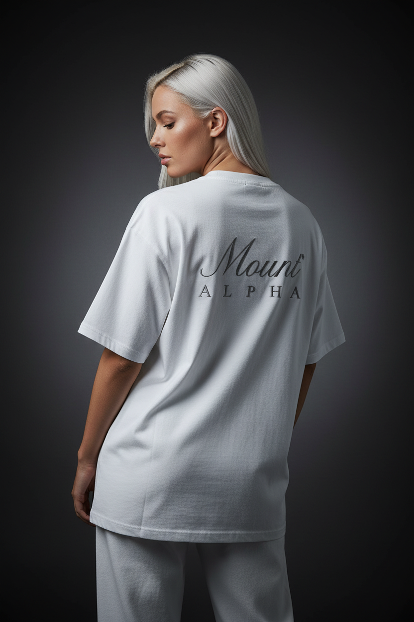 Super Heavyweight Oversized Unisex Tee - White/Black - Mount Alpha Clothing®