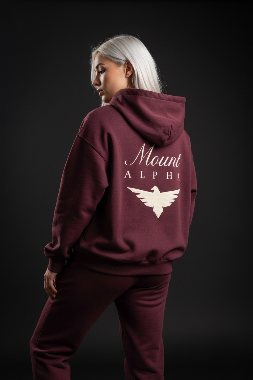 Heavyweight Full-Zip Unisex Woman Hoodie - Red Burgund/Velvet Off White - Mount Alpha Clothing®