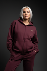 Heavyweight Full-Zip Unisex Woman Hoodie - Red Burgund/Velvet Off White - Mount Alpha Clothing®