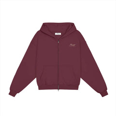 Heavyweight Full-Zip Unisex Woman Hoodie - Red Burgund/Velvet Off White - Mount Alpha Clothing®