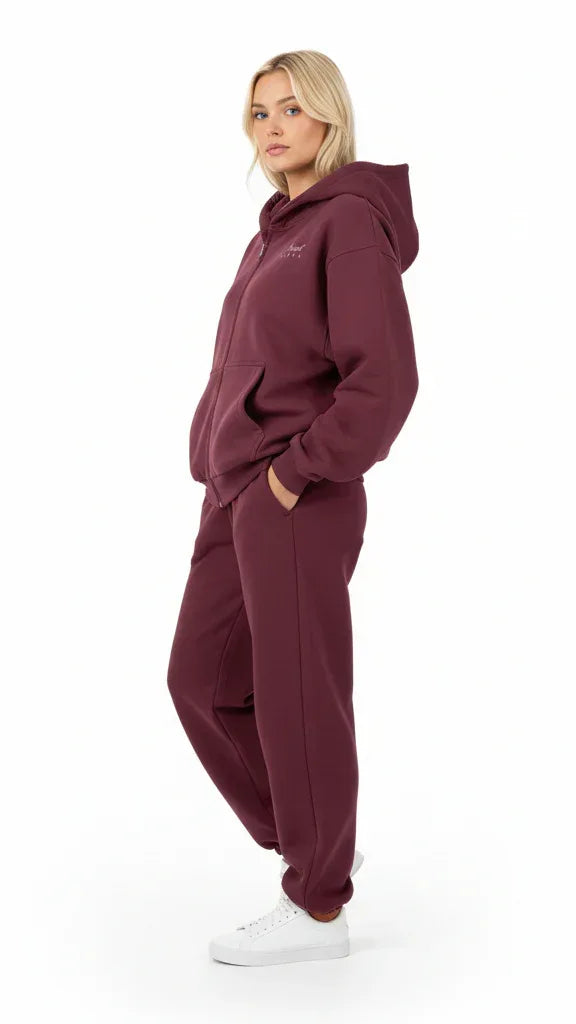 Heavyweight Full-Zip Unisex Woman Hoodie - Red Burgund/Velvet Off White - Mount Alpha Clothing®