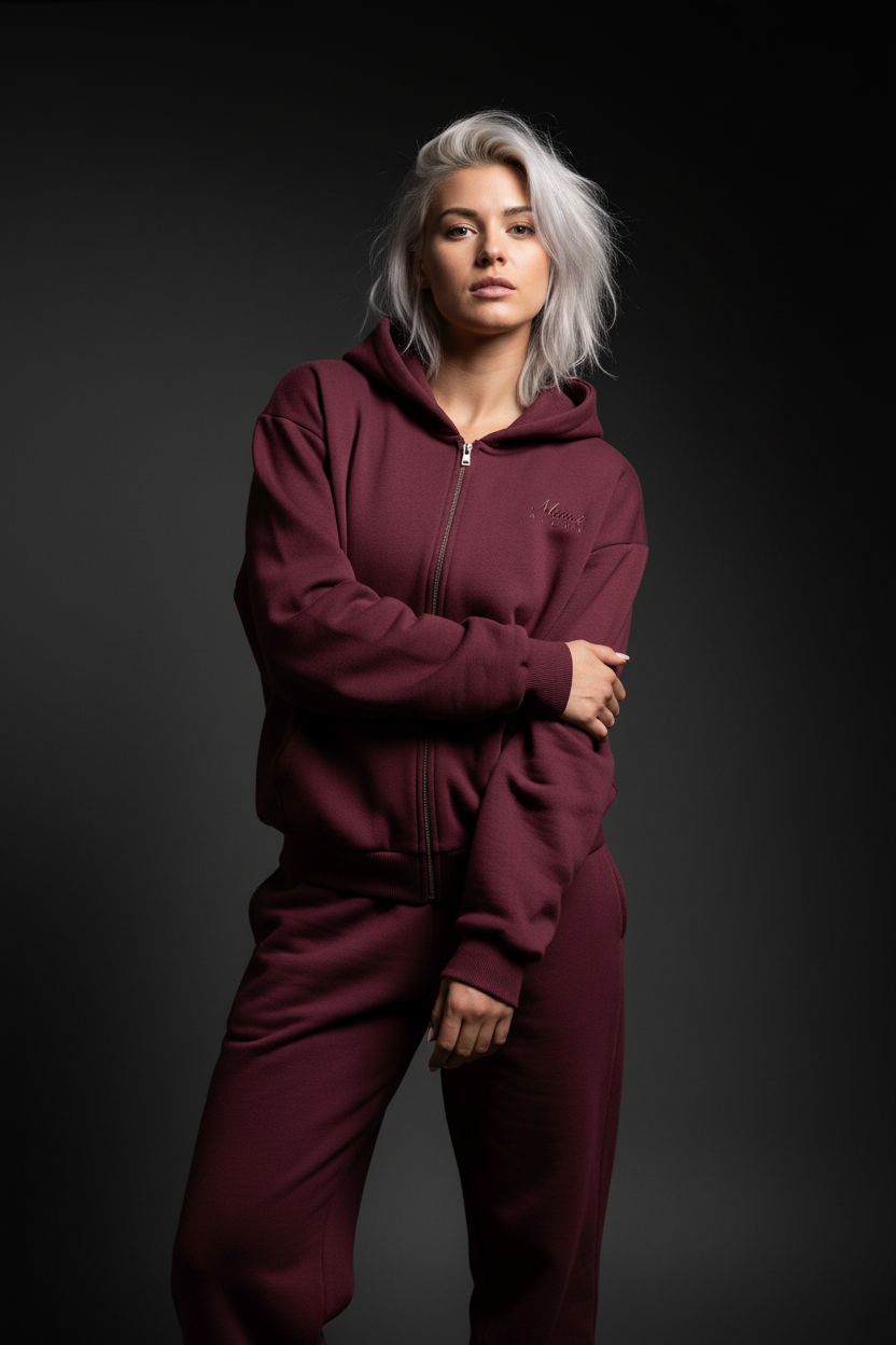 Heavyweight Full-Zip Unisex Woman Hoodie - Red Burgund/Velvet Off White - Mount Alpha Clothing®