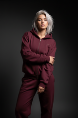Heavyweight Full-Zip Unisex Woman Hoodie - Red Burgund/Velvet Off White - Mount Alpha Clothing®