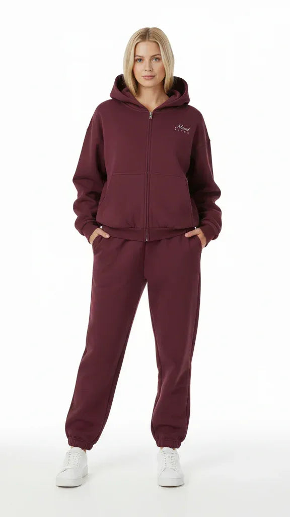 Heavyweight Full-Zip Unisex Woman Hoodie - Red Burgund/Velvet Off White - Mount Alpha Clothing®