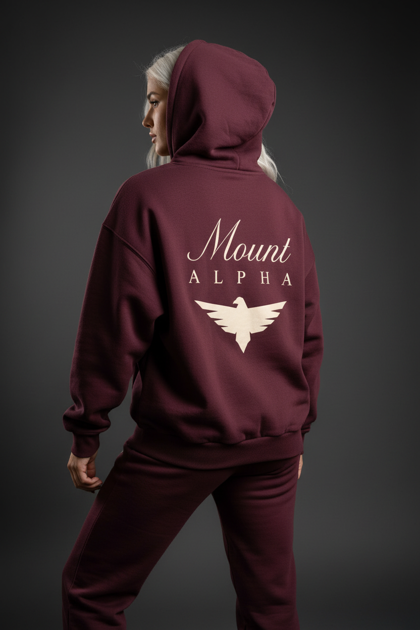 Heavyweight Full-Zip Unisex Woman Hoodie - Red Burgund/Velvet Off White - Mount Alpha Clothing®
