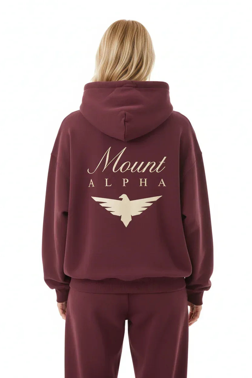 Heavyweight Full-Zip Unisex Woman Hoodie - Red Burgund/Velvet Off White - Mount Alpha Clothing®