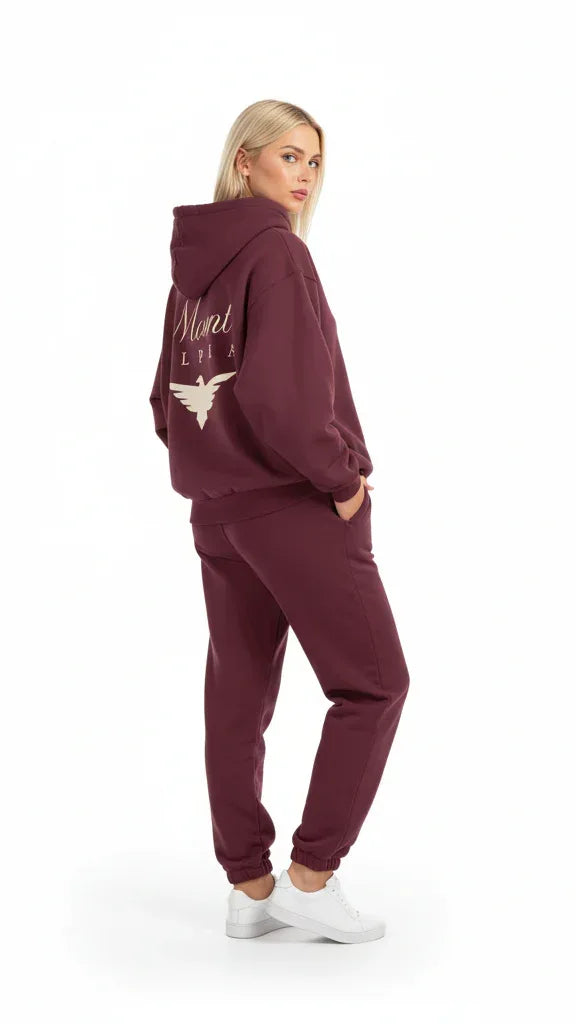 Heavyweight Full-Zip Unisex Woman Hoodie - Red Burgund/Velvet Off White - Mount Alpha Clothing®