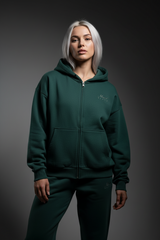 Heavyweight Full-Zip Unisex Woman Hoodie - Green/Velvet Off White - Mount Alpha Clothing®