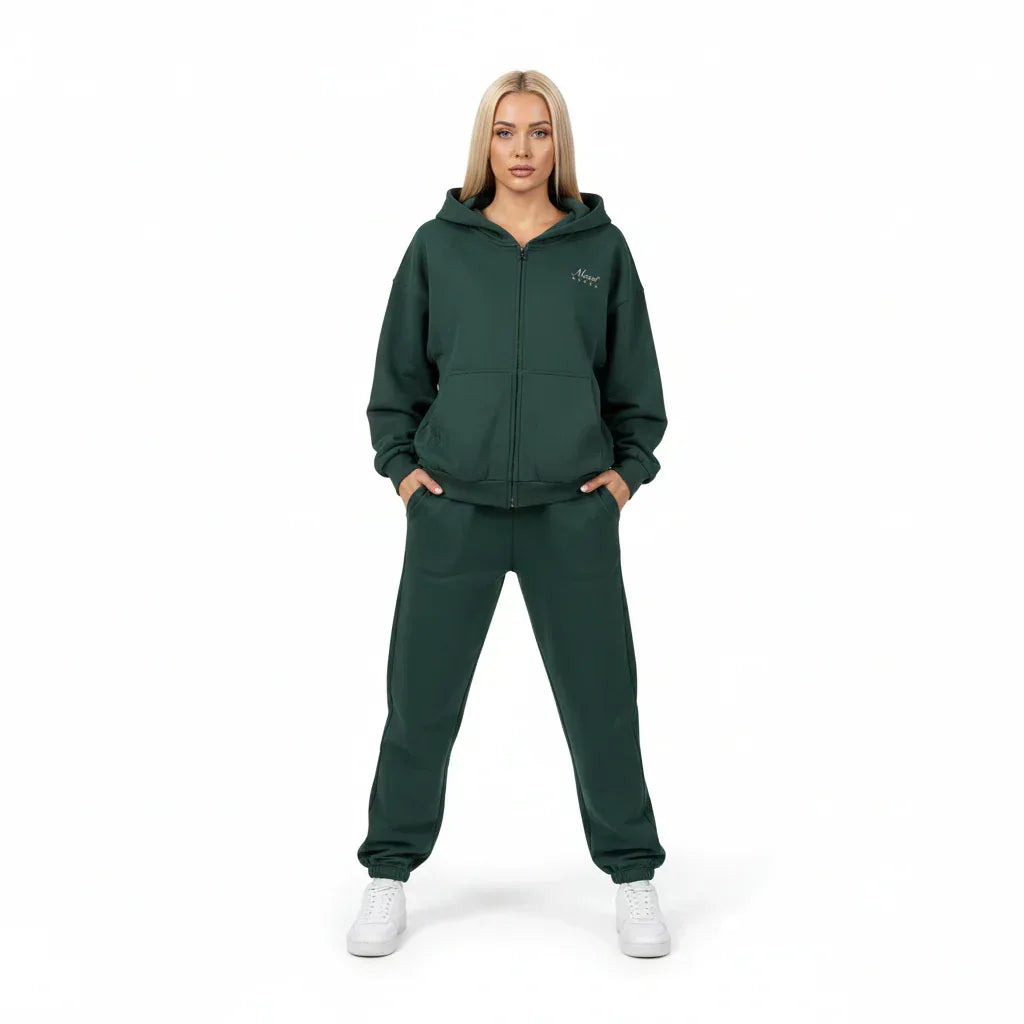 Heavyweight Full-Zip Unisex Woman Hoodie - Green/Velvet Off White - Mount Alpha Clothing®