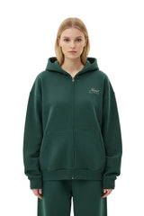 Heavyweight Full-Zip Unisex Woman Hoodie - Green/Velvet Off White - Mount Alpha Clothing®
