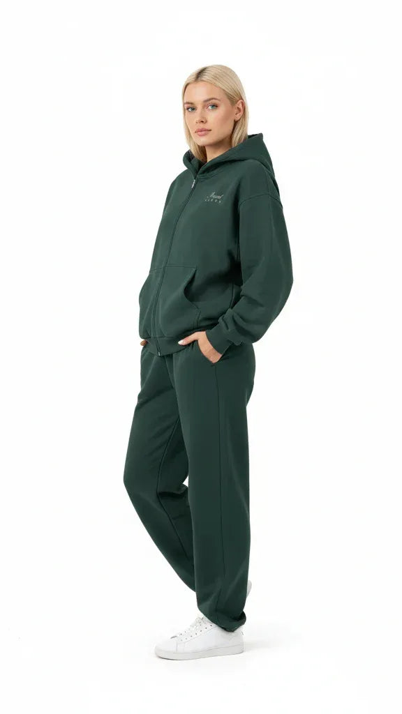 Heavyweight Full-Zip Unisex Woman Hoodie - Green/Velvet Off White - Mount Alpha Clothing®
