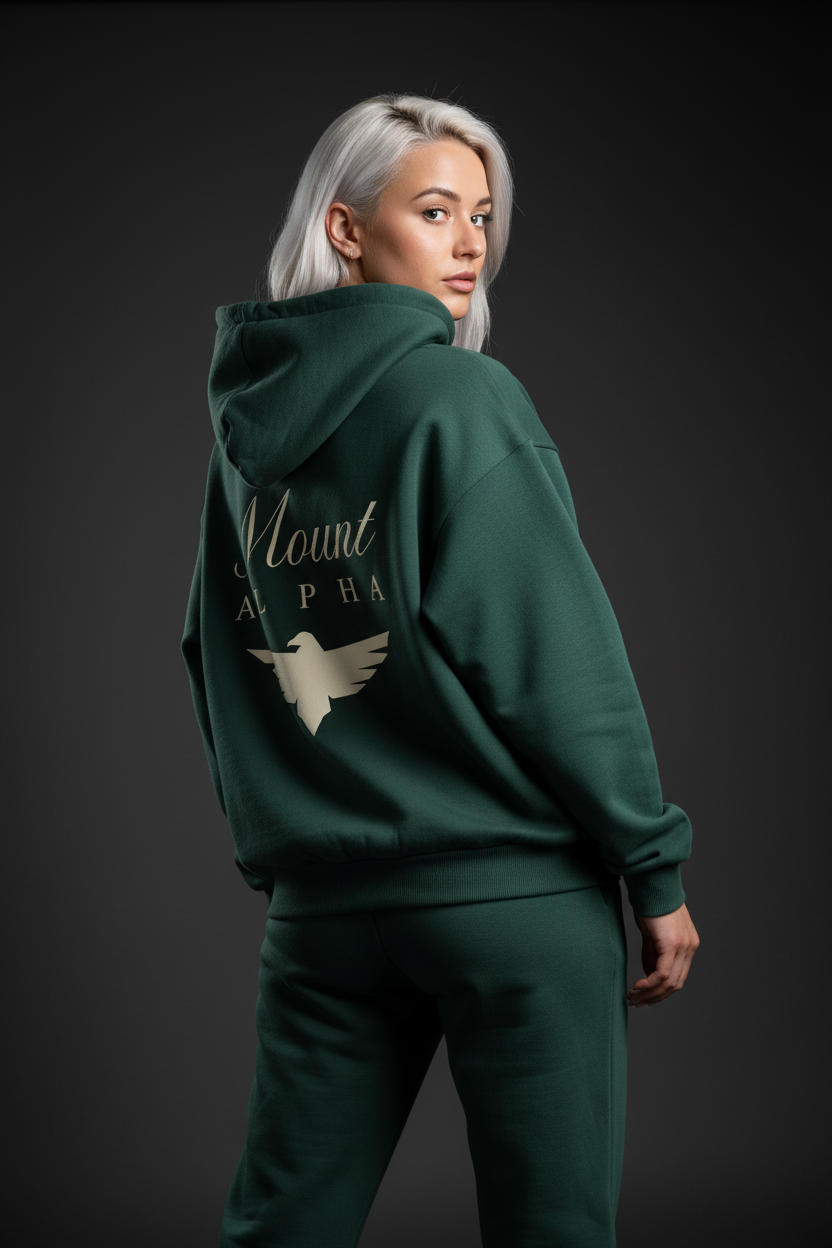 Heavyweight Full-Zip Unisex Woman Hoodie - Green/Velvet Off White - Mount Alpha Clothing®