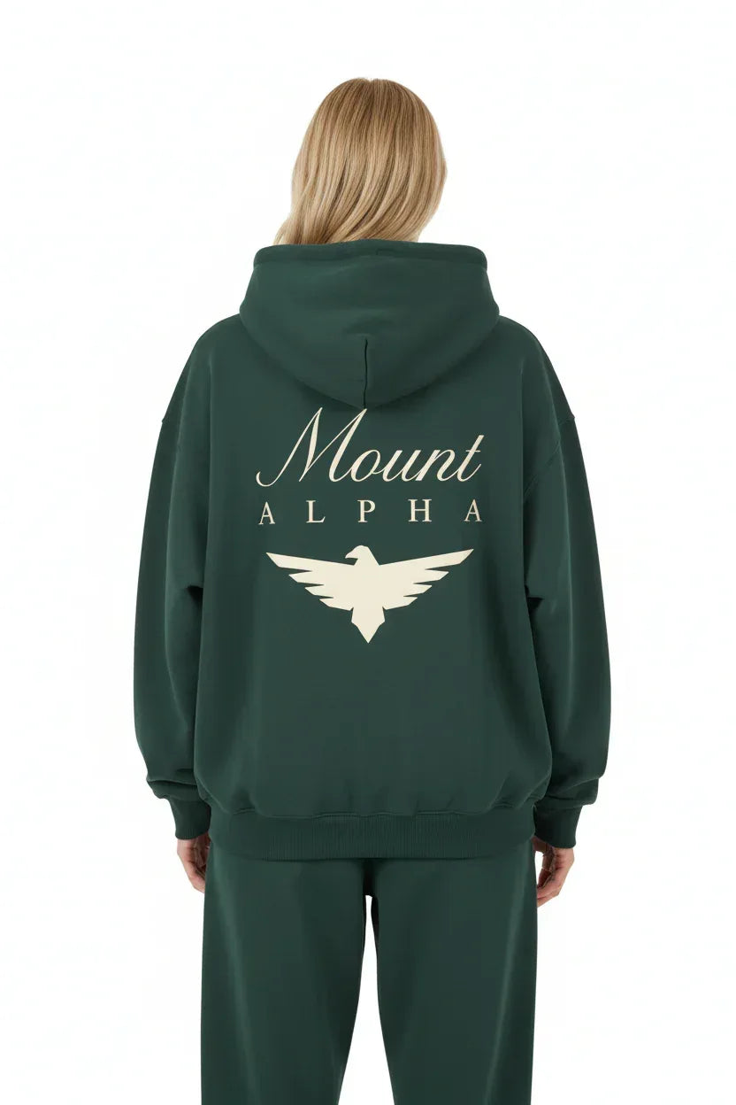 Heavyweight Full-Zip Unisex Woman Hoodie - Green/Velvet Off White - Mount Alpha Clothing®