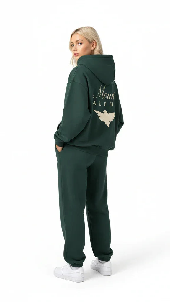 Heavyweight Full-Zip Unisex Woman Hoodie - Green/Velvet Off White - Mount Alpha Clothing®