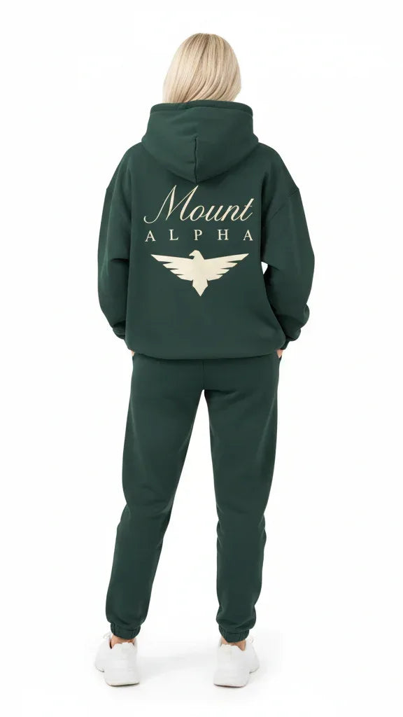 Heavyweight Full-Zip Unisex Woman Hoodie - Green/Velvet Off White - Mount Alpha Clothing®