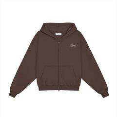 Heavyweight Full-Zip Unisex Woman Hoodie - Brown/Velvet Off White - Mount Alpha Clothing®