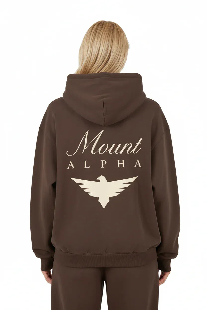 Heavyweight Full-Zip Unisex Woman Hoodie - Brown/Velvet Off White - Mount Alpha Clothing®