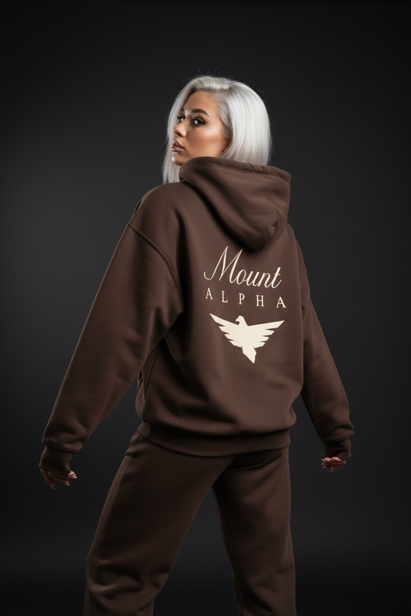 Heavyweight Full-Zip Unisex Woman Hoodie - Brown/Velvet Off White - Mount Alpha Clothing®