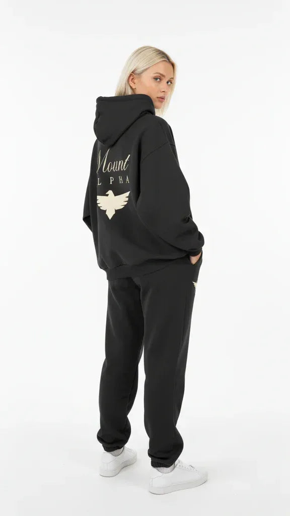 Heavyweight Full-Zip Unisex Woman Hoodie - Black/Velvet Off White - Mount Alpha Clothing®