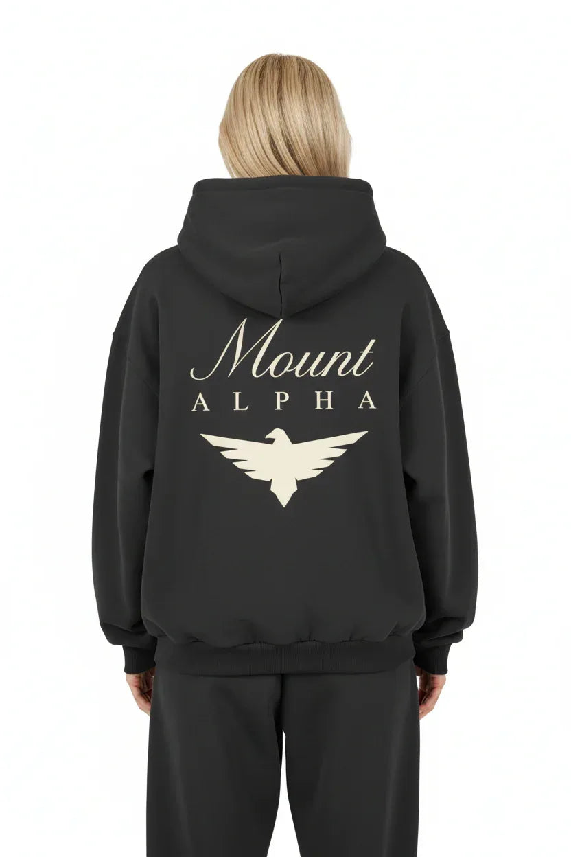 Heavyweight Full-Zip Unisex Woman Hoodie - Black/Velvet Off White - Mount Alpha Clothing®