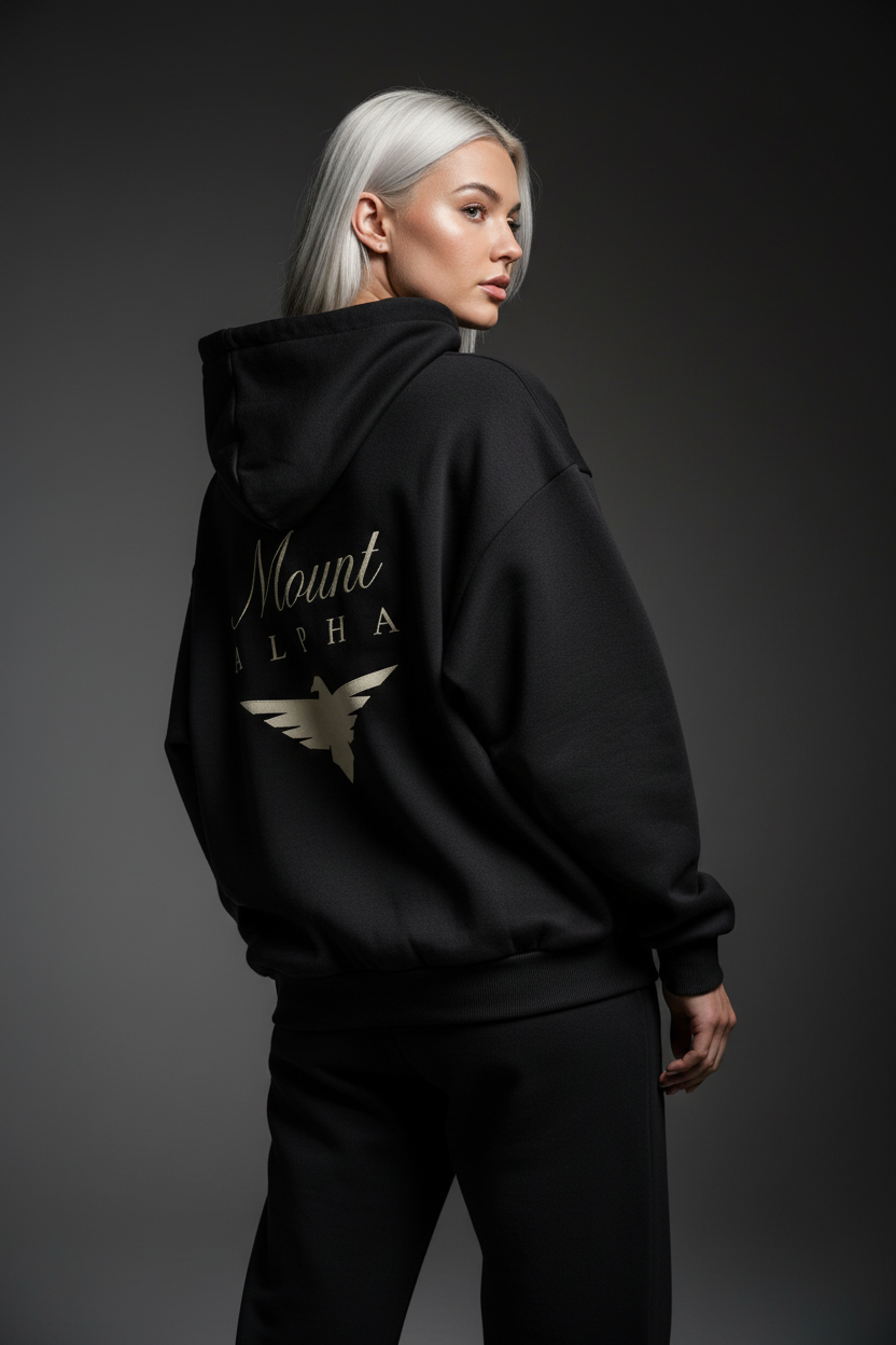 Heavyweight Full-Zip Unisex Woman Hoodie - Black/Velvet Off White - Mount Alpha Clothing®