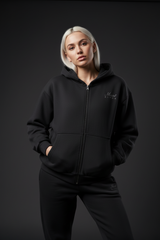 Heavyweight Full-Zip Unisex Woman Hoodie - Black/Velvet Off White - Mount Alpha Clothing®