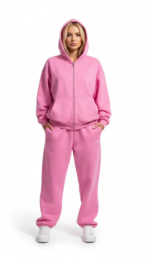 Heavyweight Full-Zip Unisex Woman Hoodie - Pink/Velvet White - Mount Alpha Clothing®