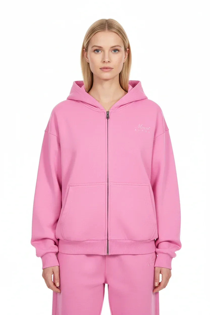 Heavyweight Full-Zip Unisex Woman Hoodie - Pink/Velvet White - Mount Alpha Clothing®