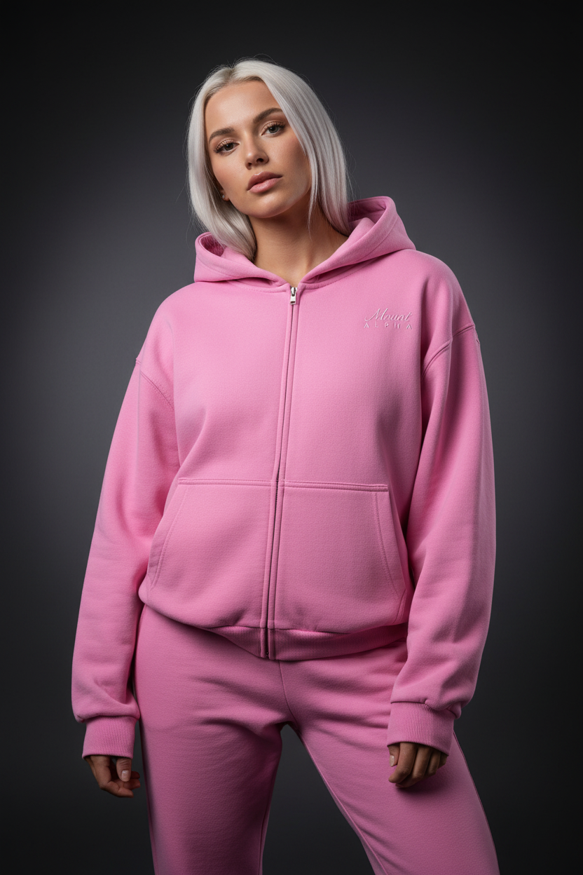 Heavyweight Full-Zip Unisex Woman Hoodie - Pink/Velvet White - Mount Alpha Clothing®