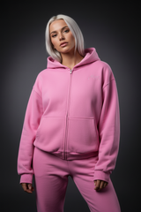 Heavyweight Full-Zip Unisex Woman Hoodie - Pink/Velvet White - Mount Alpha Clothing®