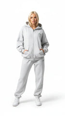 Heavyweight Full-Zip Unisex Woman Hoodie - Light Gray/Velvet Green - Mount Alpha Clothing®