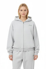 Heavyweight Full-Zip Unisex Woman Hoodie - Light Gray/Velvet Green - Mount Alpha Clothing®