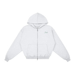 Heavyweight Full-Zip Unisex Woman Hoodie - Light Gray/Velvet Green - Mount Alpha Clothing®