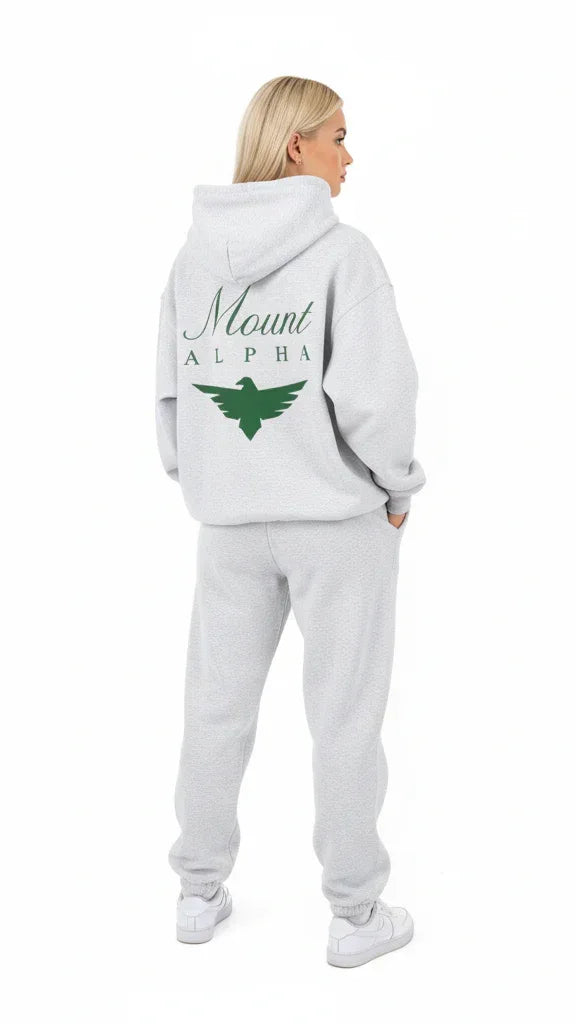 Heavyweight Full-Zip Unisex Woman Hoodie - Light Gray/Velvet Green - Mount Alpha Clothing®
