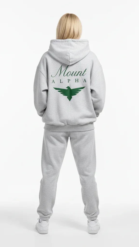 Heavyweight Full-Zip Unisex Woman Hoodie - Light Gray/Velvet Green - Mount Alpha Clothing®
