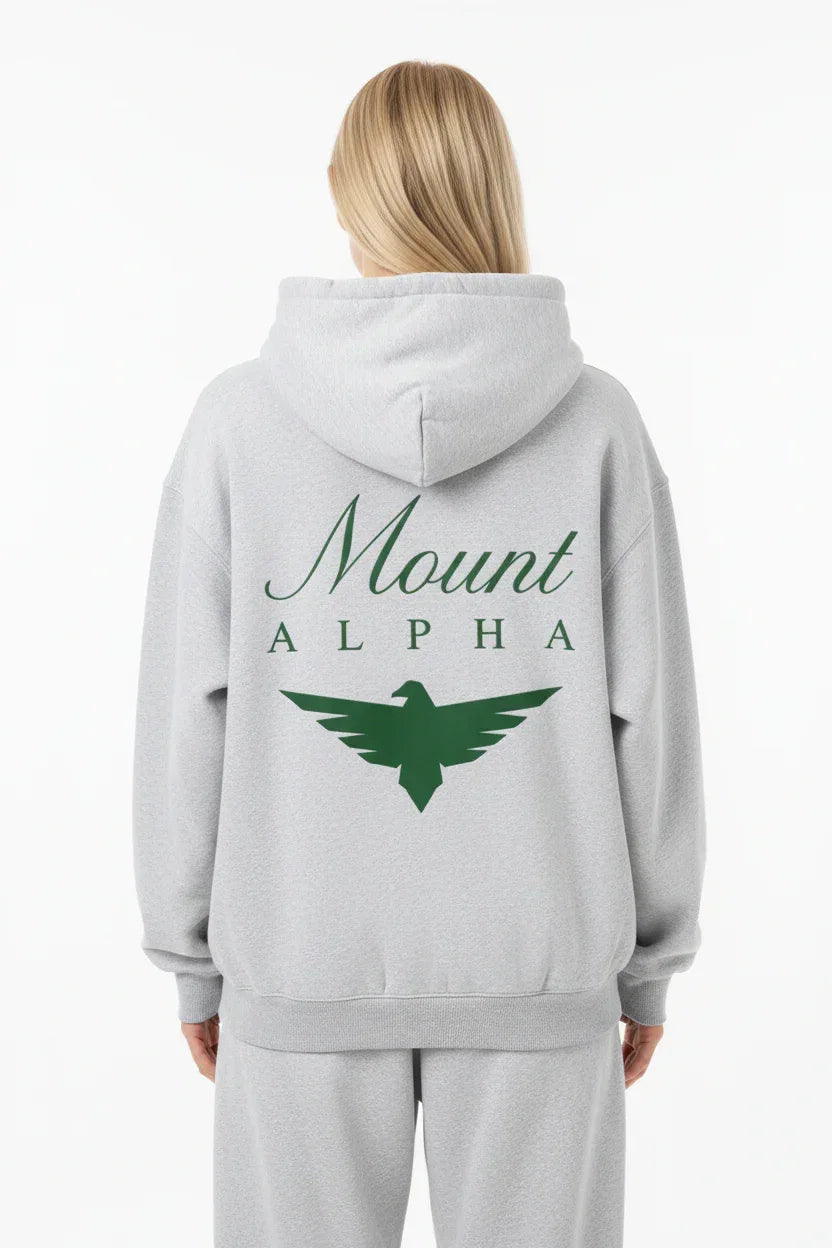 Heavyweight Full-Zip Unisex Woman Hoodie - Light Gray/Velvet Green - Mount Alpha Clothing®