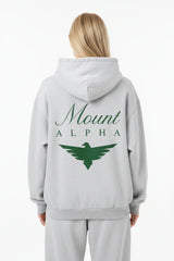 Heavyweight Full-Zip Unisex Woman Hoodie - Light Gray/Velvet Green - Mount Alpha Clothing®