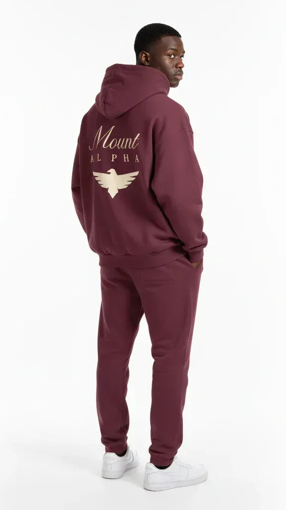 Heavyweight Full-Zip Unisex Men Hoodie - Red Burgund/Velvet Off White - Mount Alpha Clothing®