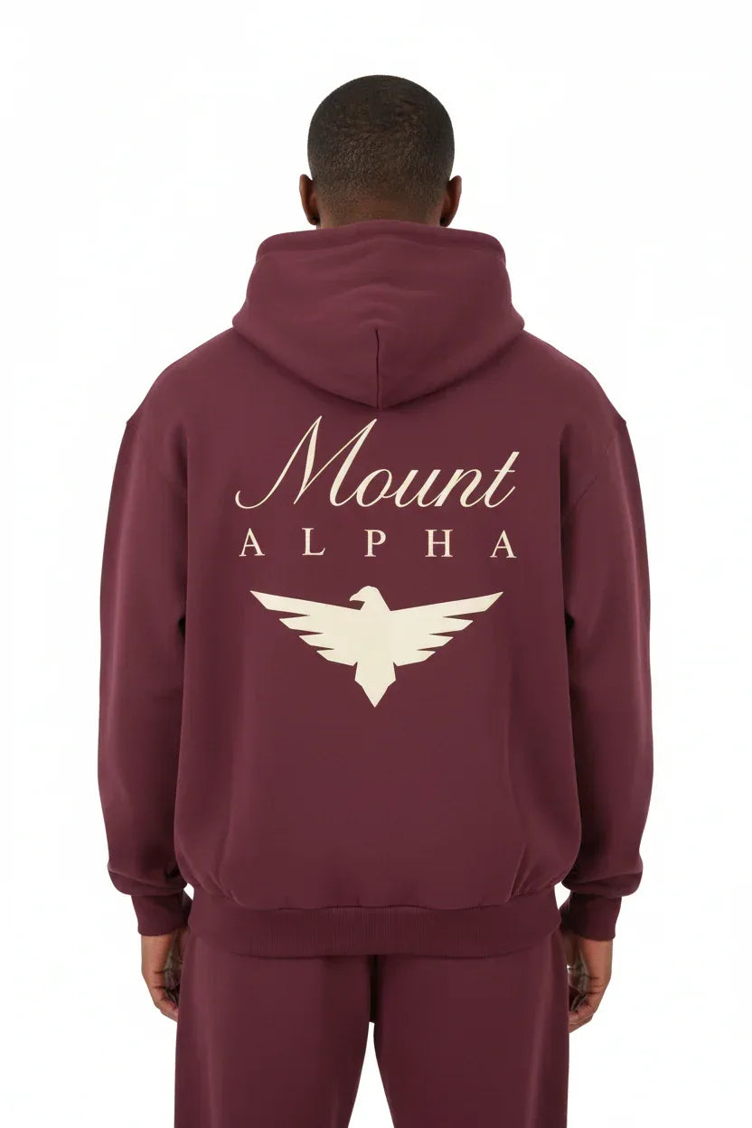 Heavyweight Full-Zip Unisex Men Hoodie - Red Burgund/Velvet Off White - Mount Alpha Clothing®